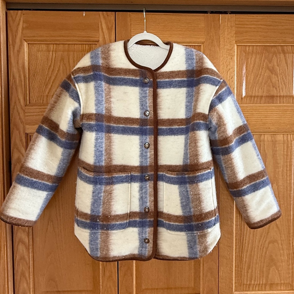 Sezane Sari Jacket - teddy plaid reversible - size 6 - Picture 7 of 12